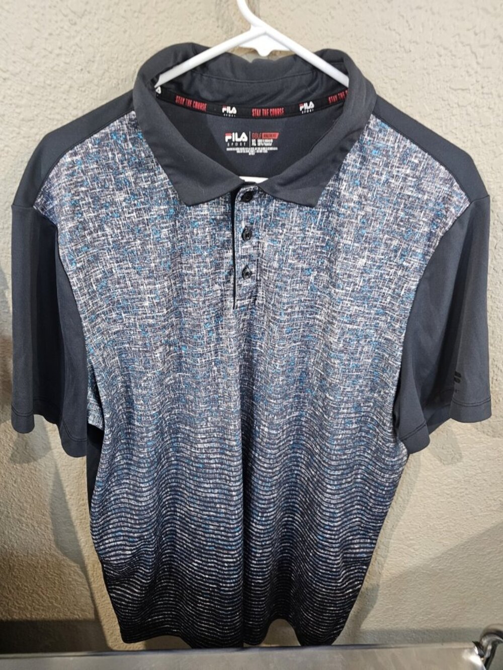 Fila Sport Golf Athletic Fit Polo Shirt Gray Patterned Men's XL Short Sleeve